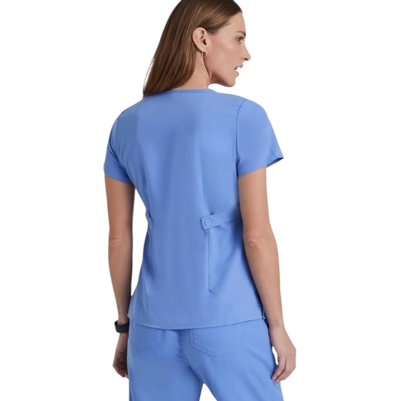 Grey's Anatomy by Barco Riley Scrub Top Faux Wrap V-neck Blue Ciel size XL - Picture 2 of 8